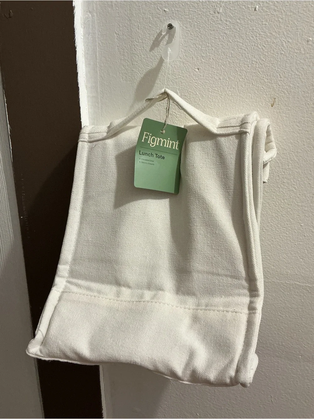 Mint Canvas Lunch Tote in Cream with Green Tag